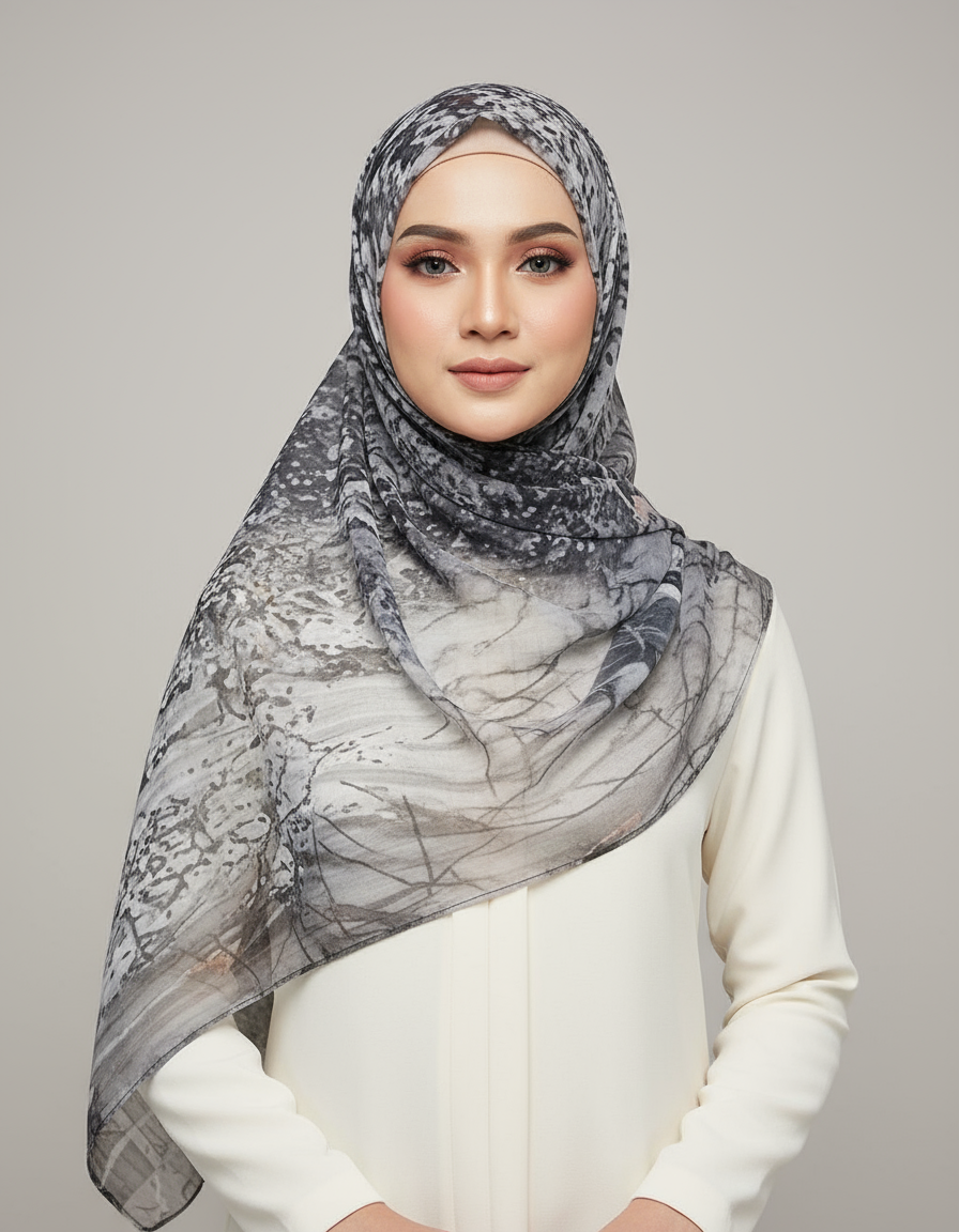 MH007 Floral Modal Hijab - Artistic Print Headscarf for Muslim Women