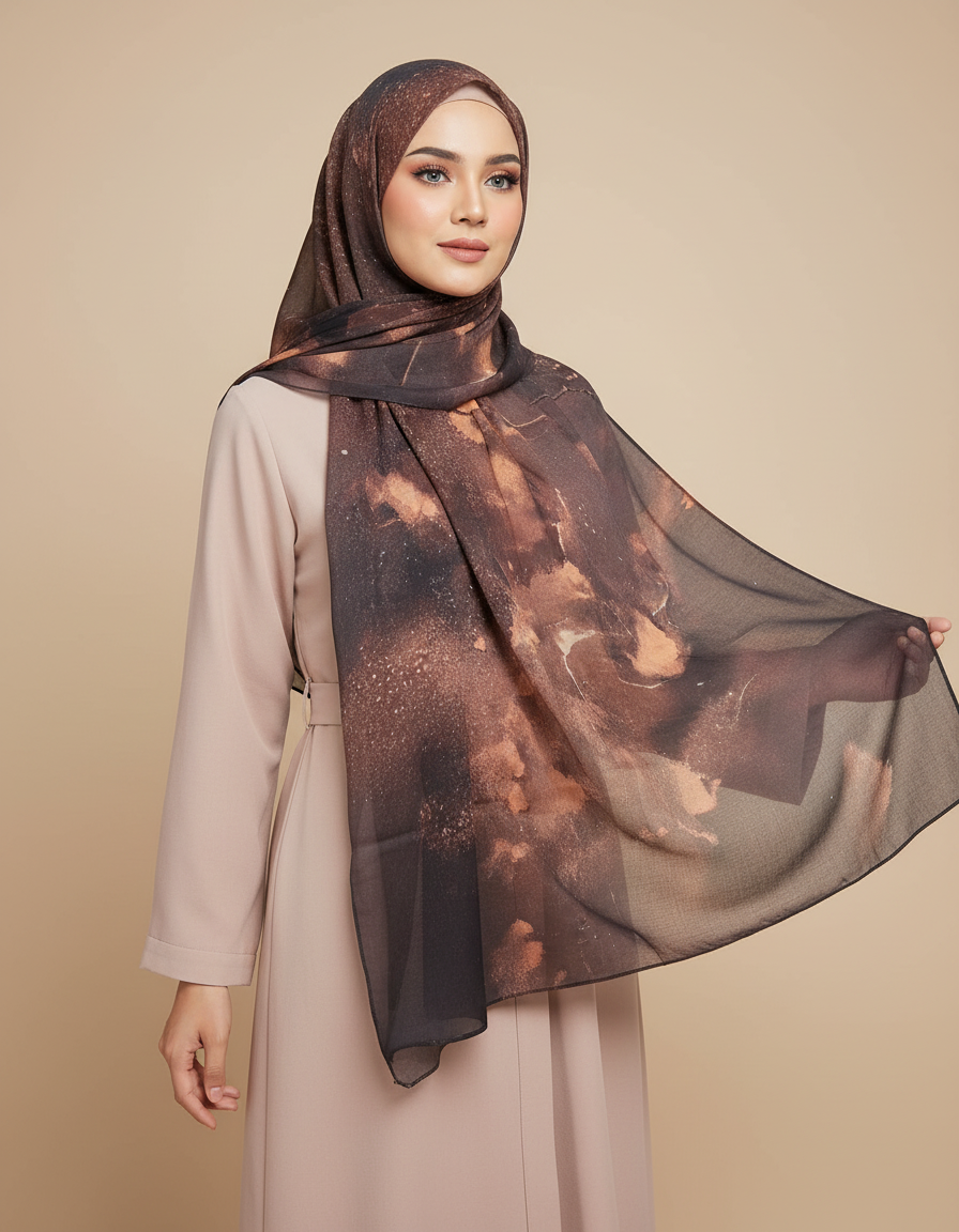 MH007 Floral Modal Hijab - Artistic Print Headscarf for Muslim Women