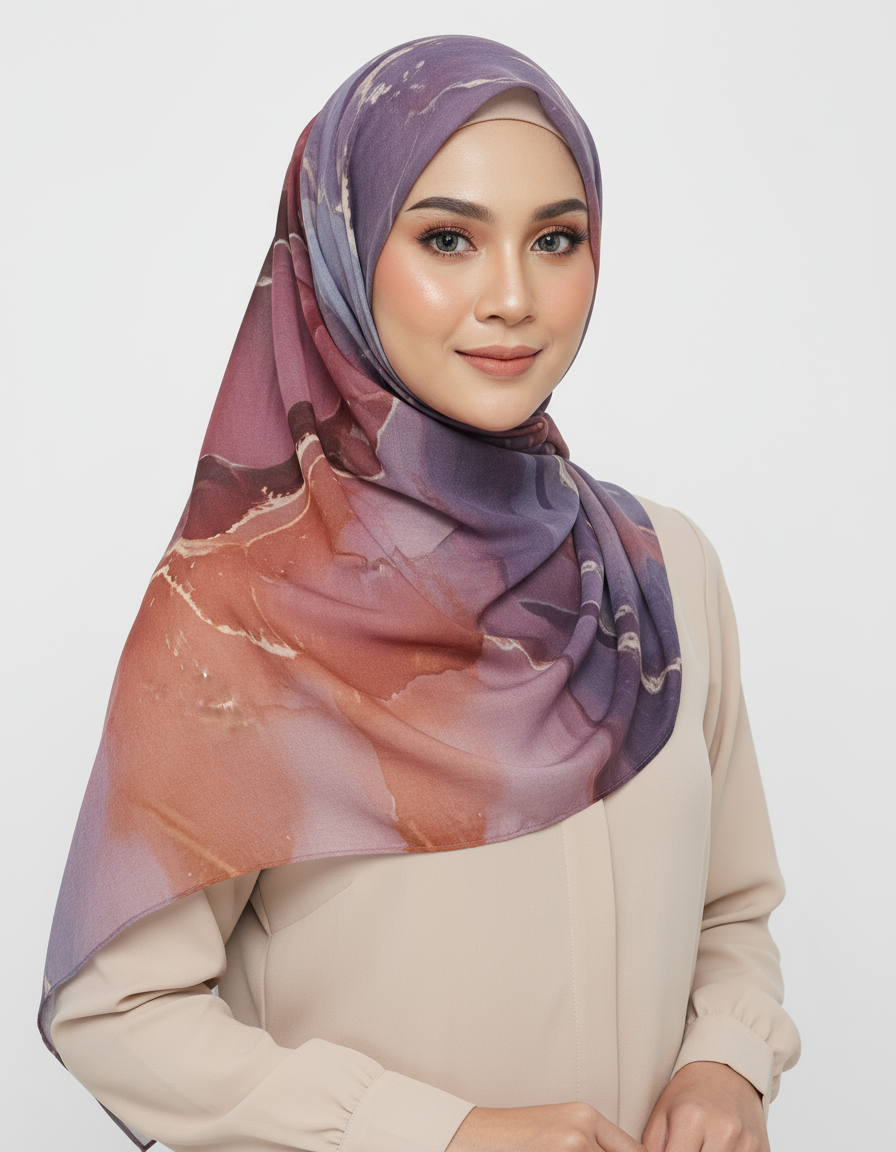 MH004 Modal Hijab Scarf Women - Soft Breathable Ink Print Headscarf