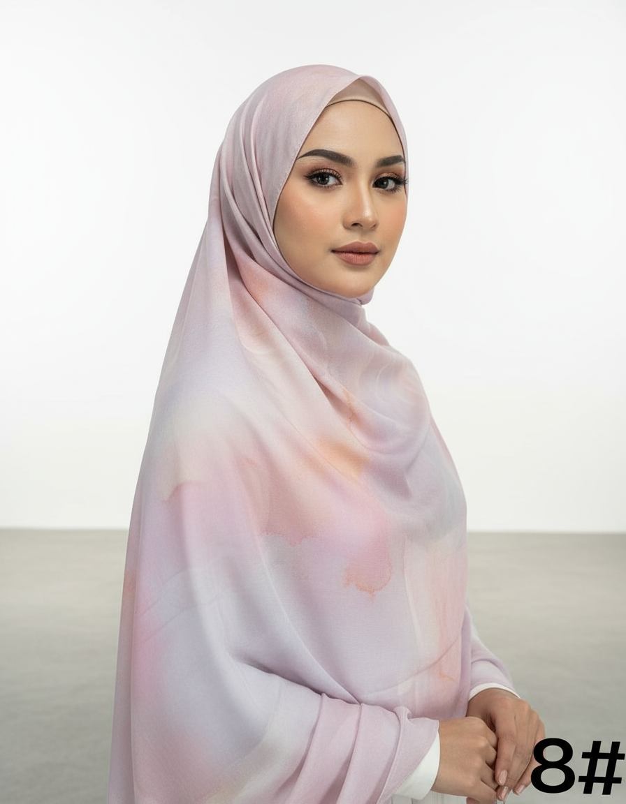 MH004 Modal Hijab Scarf Women - Soft Breathable Ink Print Headscarf