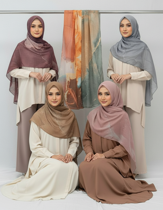 MH005 Lightweight Modal Hijab - Watercolor Print Scarf for Women