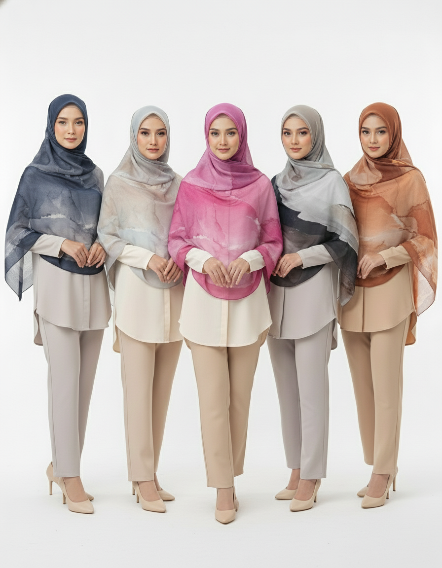 MH006 Premium Modal Hijab Scarf - Elegant Ink Print Shawl Women