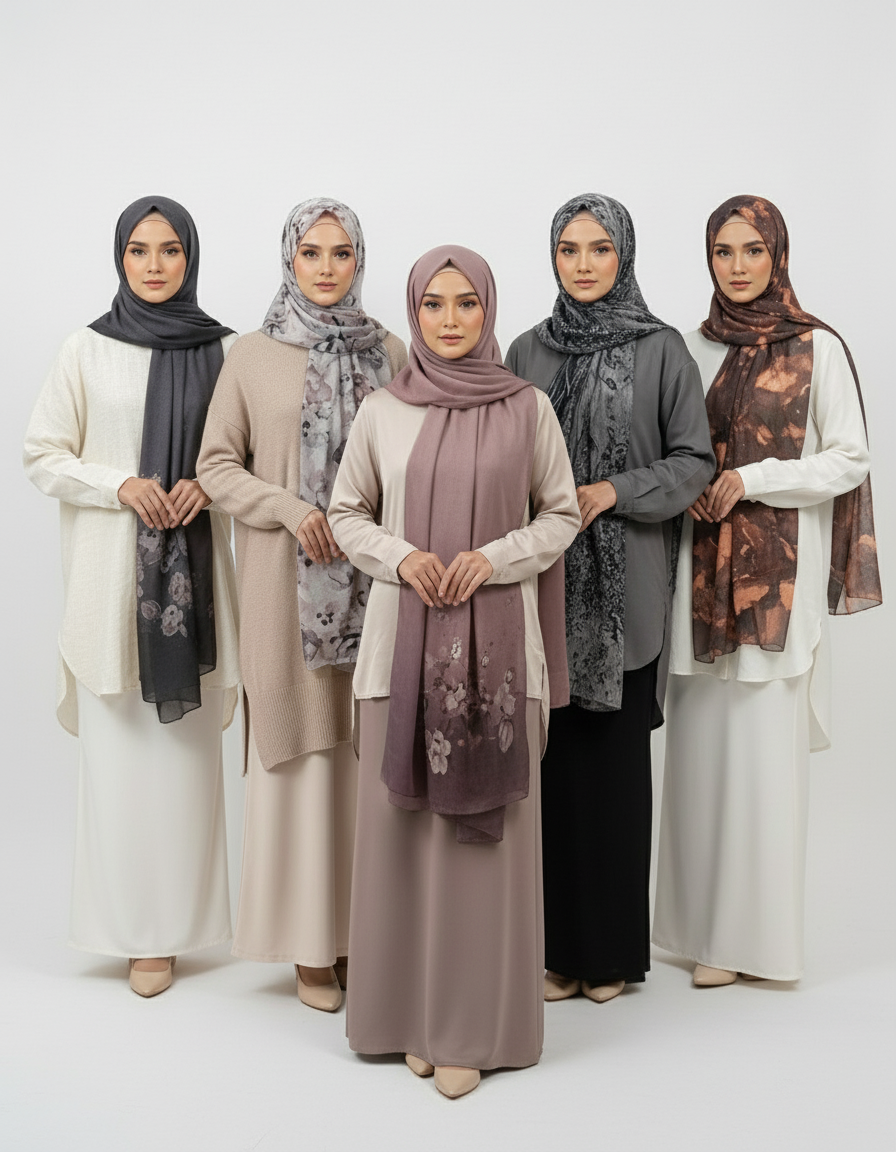 MH007 Floral Modal Hijab - Artistic Print Headscarf for Muslim Women