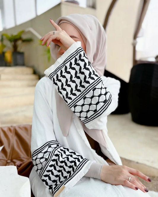 MH16 Keffiyeh Kimono Abaya – Belted Robe with Tassels (Cardigan + Inner)