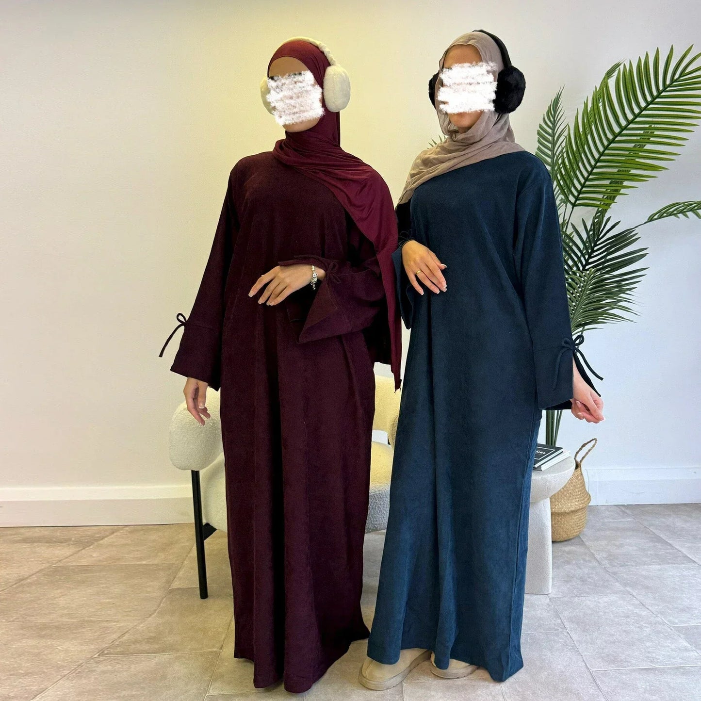 MH71 Muslim Women Corduroy Winter Abaya – Warm Modest Maxi with Pockets