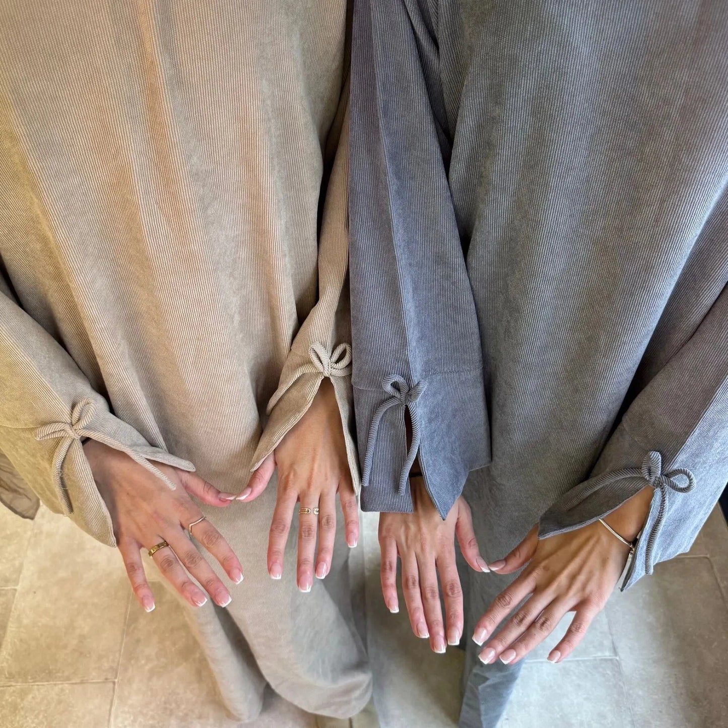 MH71 Muslim Women Corduroy Winter Abaya – Warm Modest Maxi with Pockets