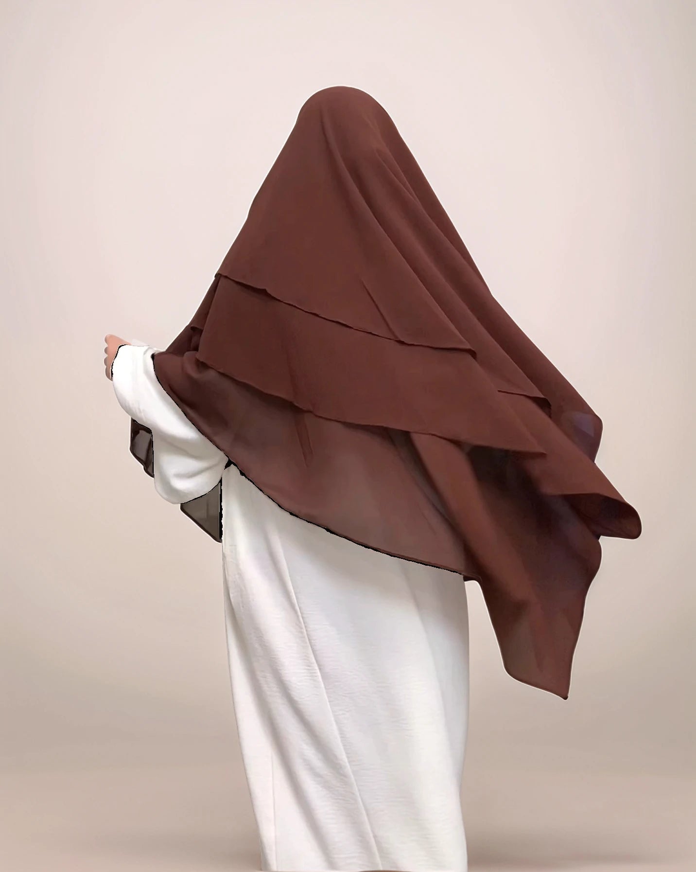 Maha Triple Layer Chiffon Khimar-Coffee