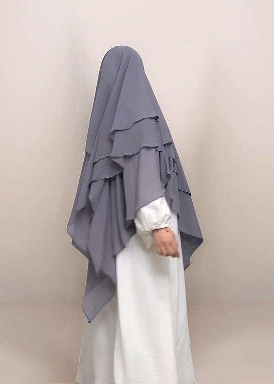 Maha Triple Layer Chiffon Khimar-Grey