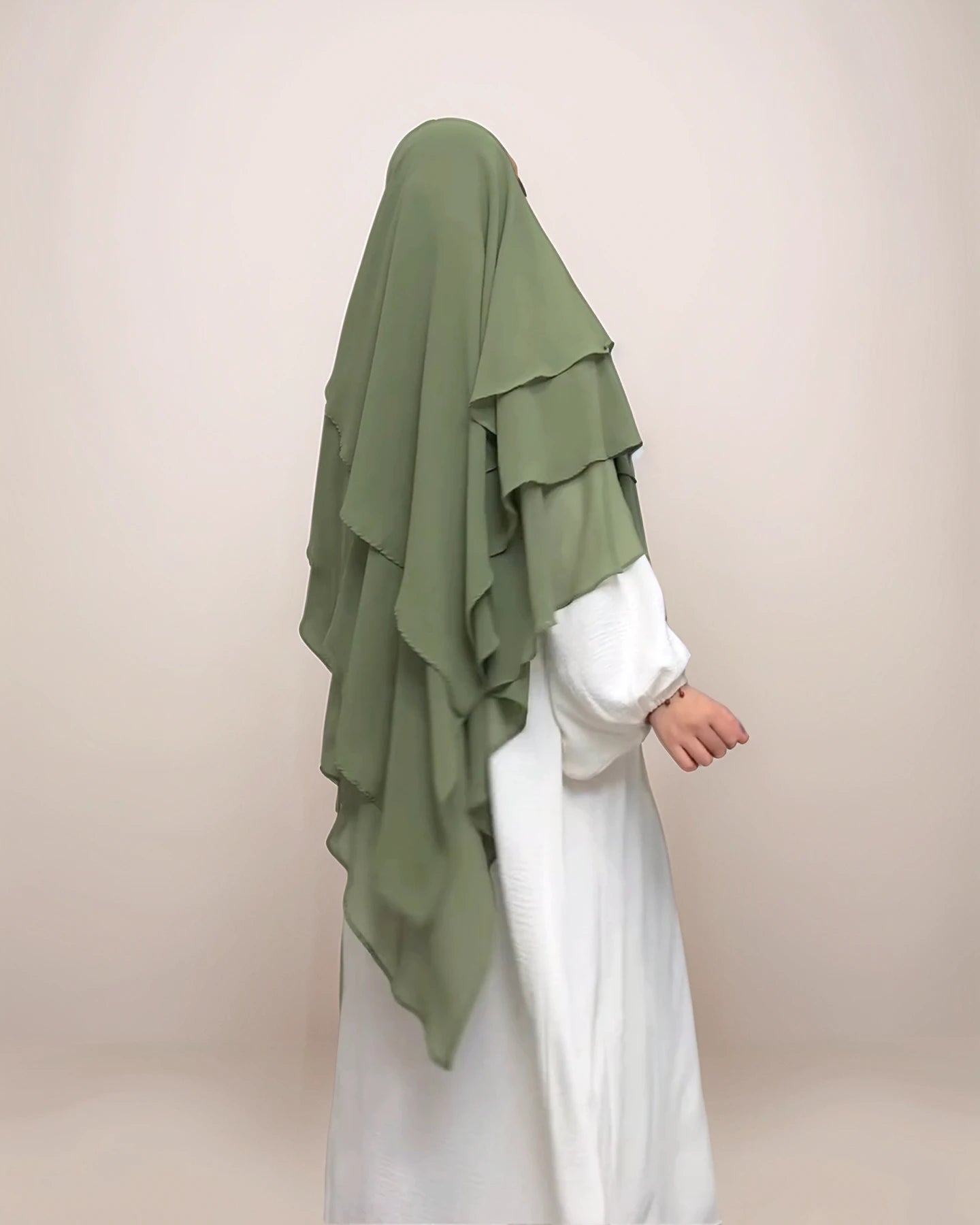 Maha Triple Layer Chiffon Khimar - Sage Green