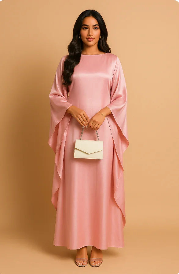 MH44 Plus Size Kaftan Abaya – Shiny Eid & Iftar Batwing Dress with Belt